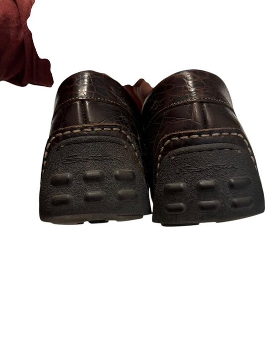 Santoni Men\'s Brown Crocodile Leather Loafers, Size 11.5
